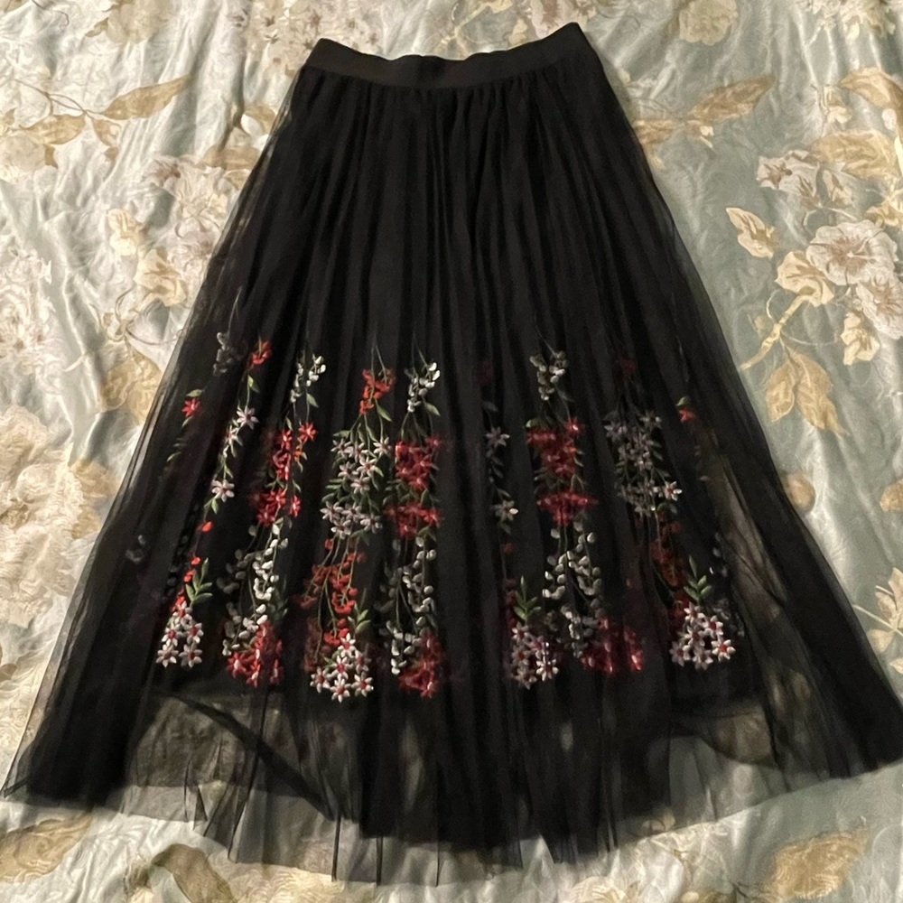 Moon Collection Midi Tulle Embroidered Skirt